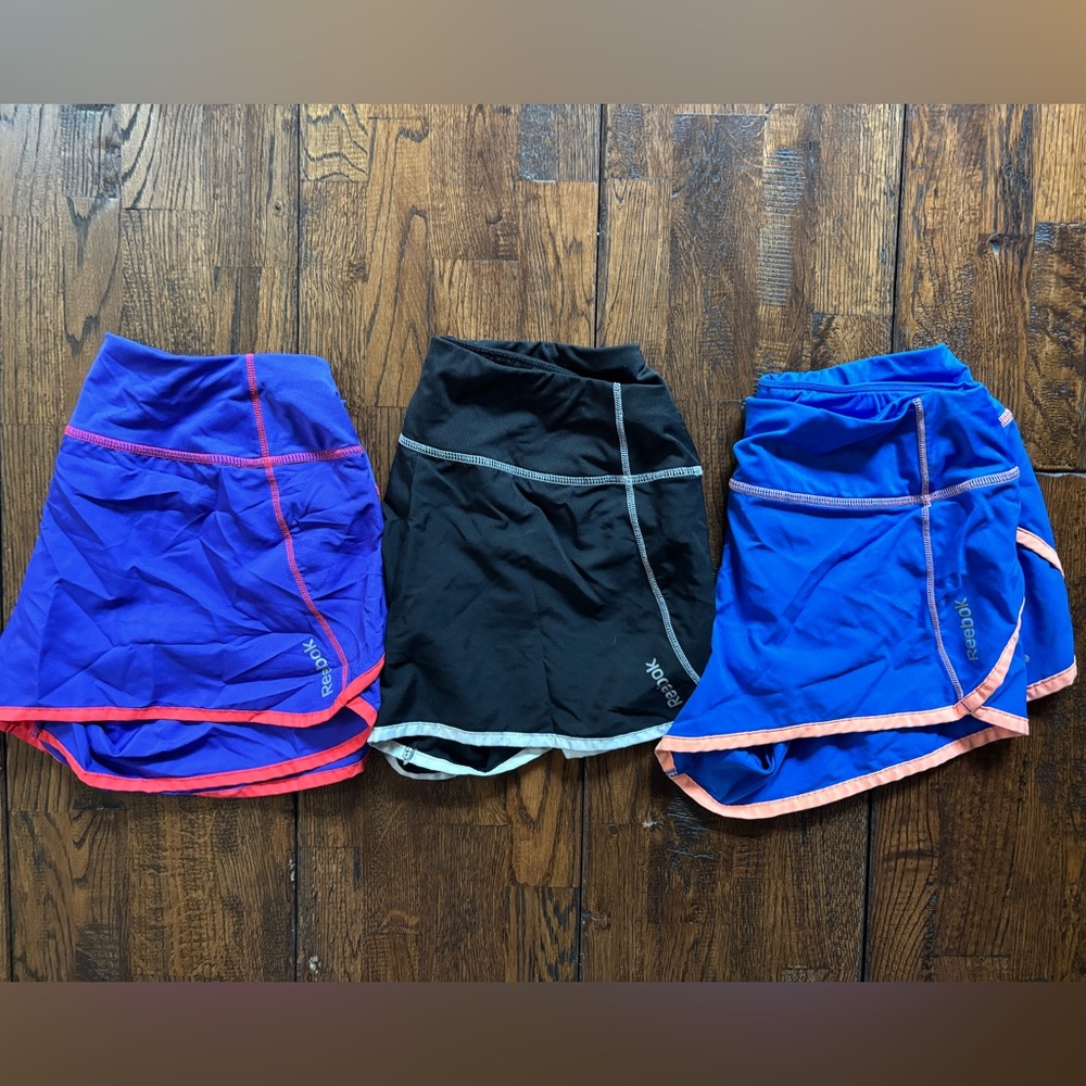 Set of 3 Reebok Blue & Black Running Shorts; Elastic Waist; Lining; Women’s XS